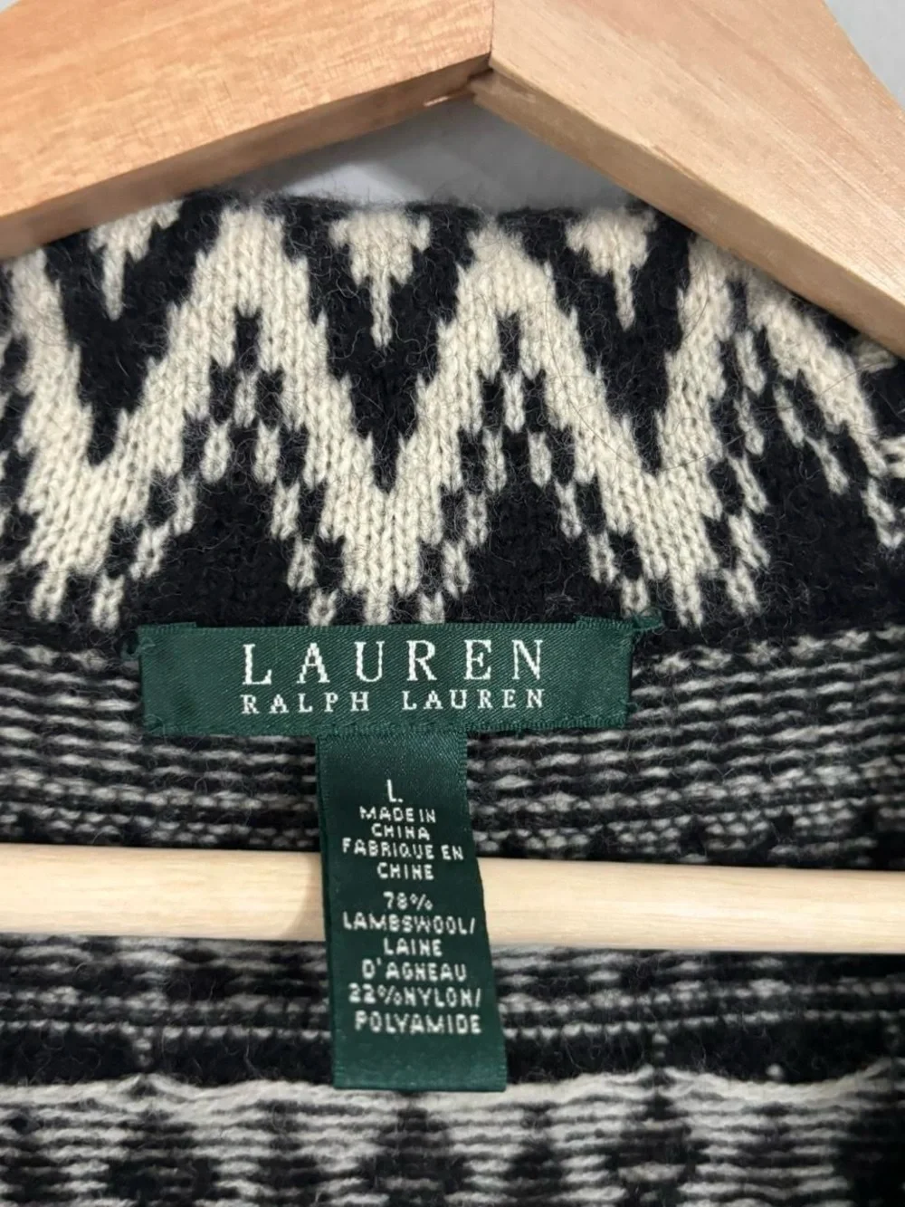 Lauren Ralph Lauren Fair Isle Knit Peplum Hem Lambswool Blend Cardigan Sweater - Picture 4 of 7